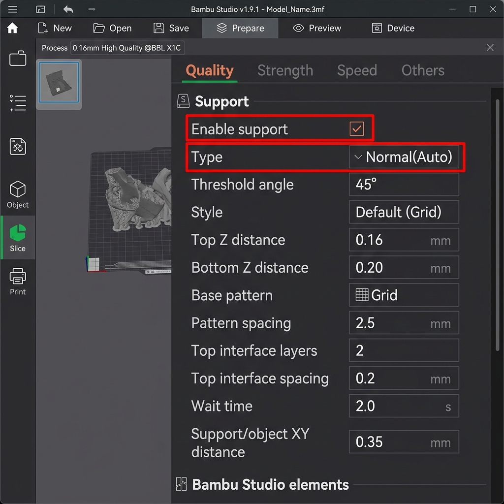 Bambu Studio Support settings