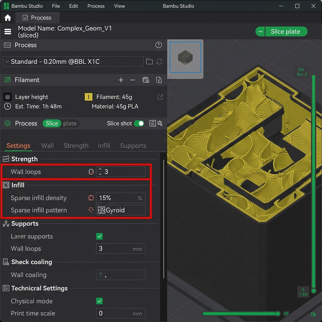 Bambu Studio Walls and Sparse Infill settings
